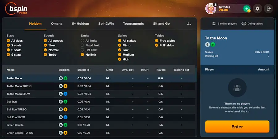Bspin Poker Lobby